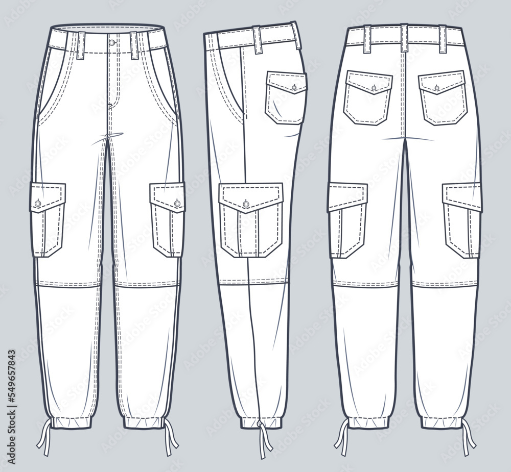 Premium Vector  Cargo pants fashion flat technical drawing template