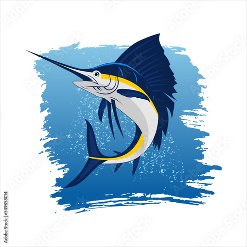 Vector illustration of a big blue marlin fish in water, used for fishing activity