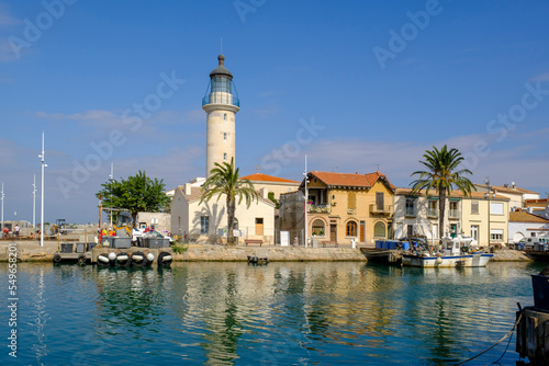 France, Gard, Le Grau-du-Roi, Lighthouse alongCanal du Rhone a Sete photo