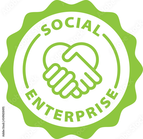 social enterprise green stamp. Symbol, outline icon, tag, badge, label, circle, green white vector round isolated on transparent background.