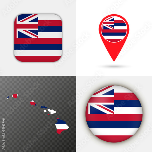 Set of Hawaii state flag. Vector illustration.
