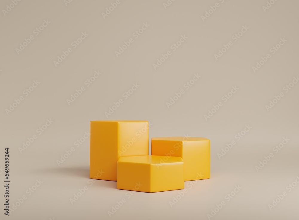Fototapeta premium 3D background scene with podium. Minimal product display mockup with geometric shape object. 3D rendering. 