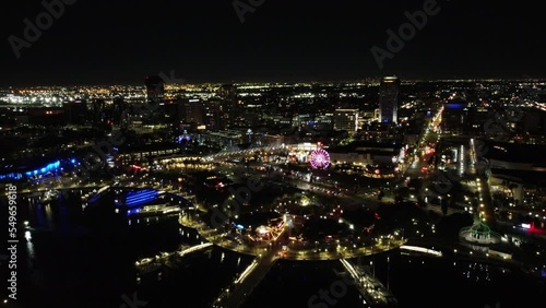 Wallpaper Mural Long Beach CA USA at Night, Aerial View of City Lights, Ferris Wheel and Oceanfront Torontodigital.ca