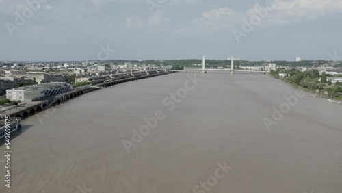 Wallpaper Mural River cruise and Jacques Chaban Delmas bridge on the Garonne river close to Chartrons neighborhood of Bordeaux France, Aerial dolly right shot Torontodigital.ca
