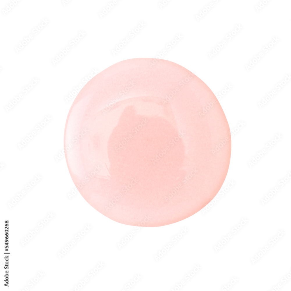 Serum gel drops. Clear pink liquid skincare product texture with bubbles. Cosmetic swatches isolated on white background