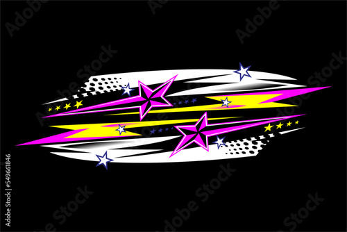 Unique pattern racing background vector design with a combination of bright colors and star effects