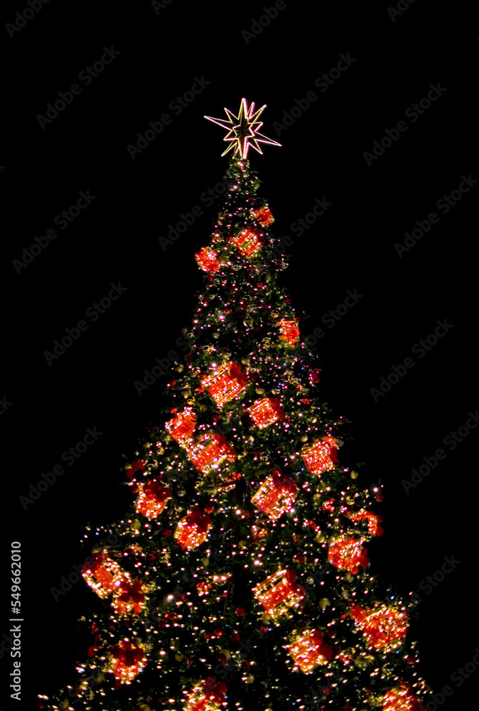 Illuminated Christmas tree in the street. Illuminated Christmas tree in the street.