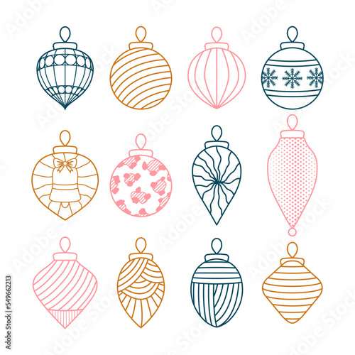 Merry Christmas and Happy New Year Graphic Resource Design. Editable Geometric Line work Christmas tree ornaments vector illustration. Website header, greeting card, promotion, invite, advertisement