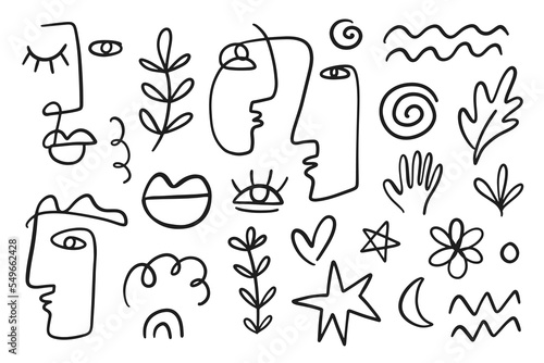 Minimalistic one line drawing Boho elements set