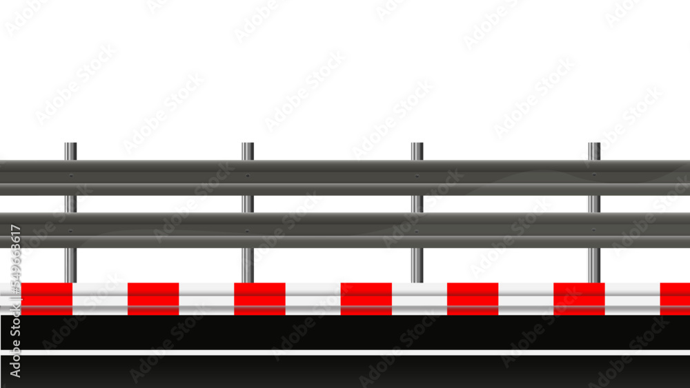 red and white barrier of road and dividing strip. Racing track beside ...