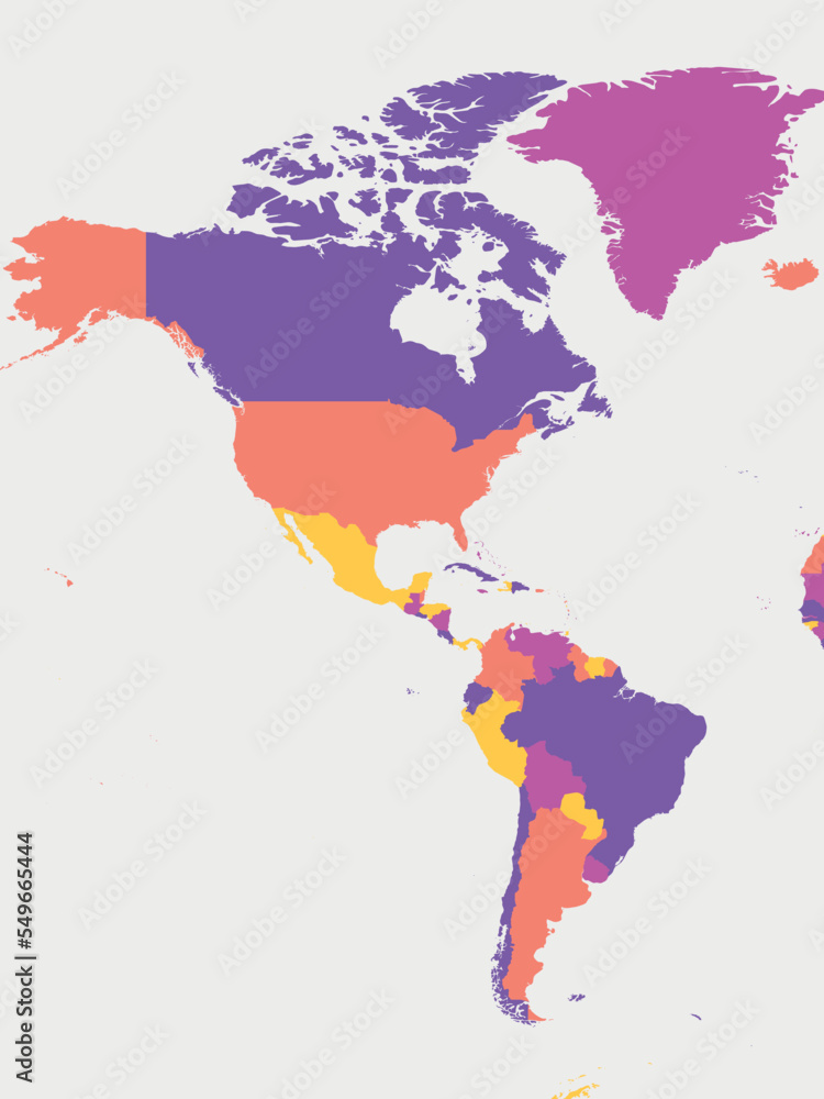 Americas blank map. High detailed political map of North and South America continent Stock