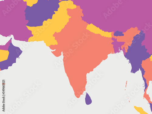 South Asia blank map. High detailed political map of southern asian region and Indian subcontinent