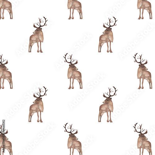 Pattern with deer isolated on white background.For invitation and cards. © Makarova Art