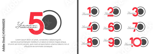 set of anniversary logo style flat red and black color for celebration