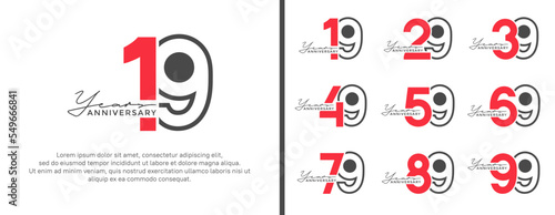 set of anniversary logo style flat red and black color for celebration