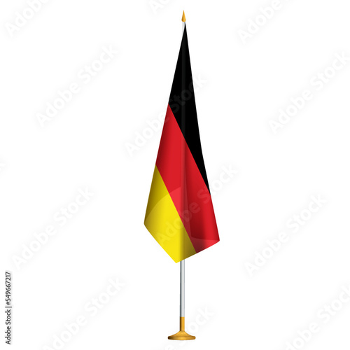 Isolated small national flag of Germany vector with golden flagpole.Standing miniature German flag