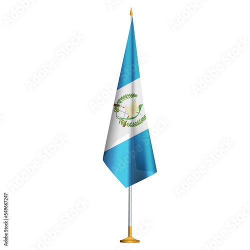Isolated small national flag of Guatemala vector with golden flagpole.Standing miniature flag of Guatemala