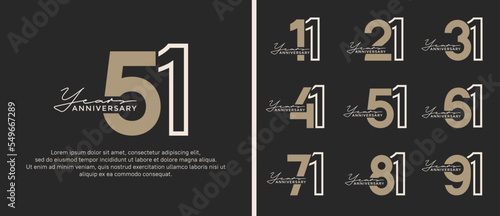 set of anniversary logo style flat gold and white color for celebration