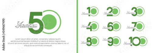 set of anniversary logo style flat green color on white background for celebration