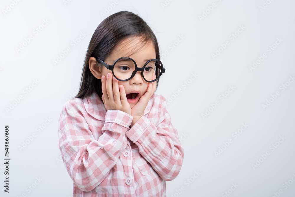 little girl asian shocked white background little girl asian shocked white background