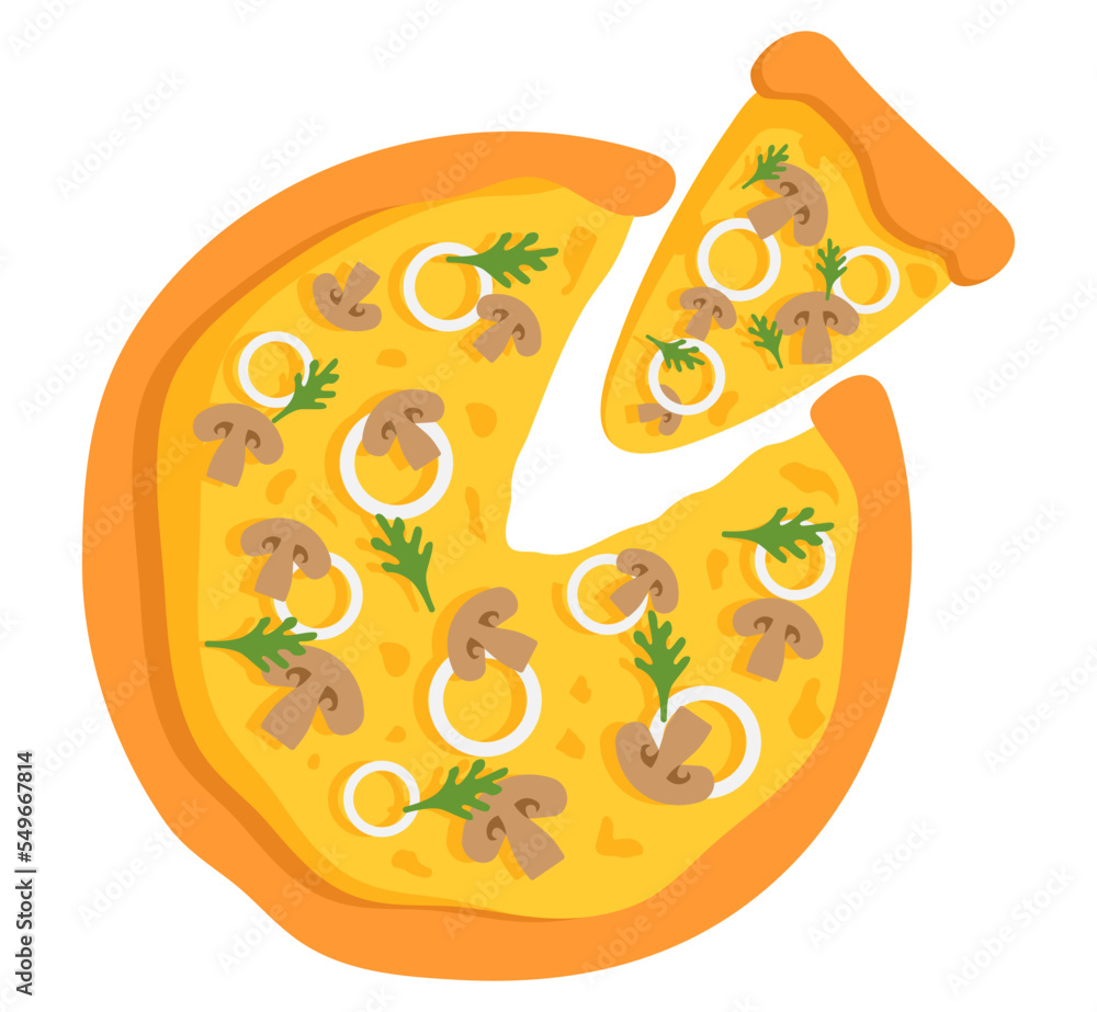 pizza with a cut off slice with cheese. Fast food Illustration pizza with a cut off slice with cheese. Fast food Illustration