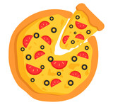 pizza with a cut off slice with cheese. Fast food Illustration