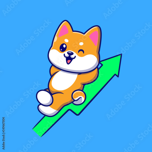Cute Shiba Inu Rising Graph Cartoon Vector Icon Illustration. 
Animal Finance Icon Concept Isolated Premium Vector. Flat 
Cartoon Style