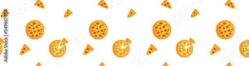 Seamless pattern with vector pepperoni pizza slice