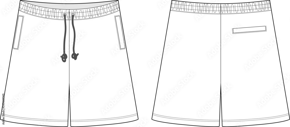 Technical sketch blank shorts pants design template. Casual shorts with ...