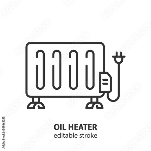 Oil heater line icon. Electric heating  vector sign. Editable stroke.