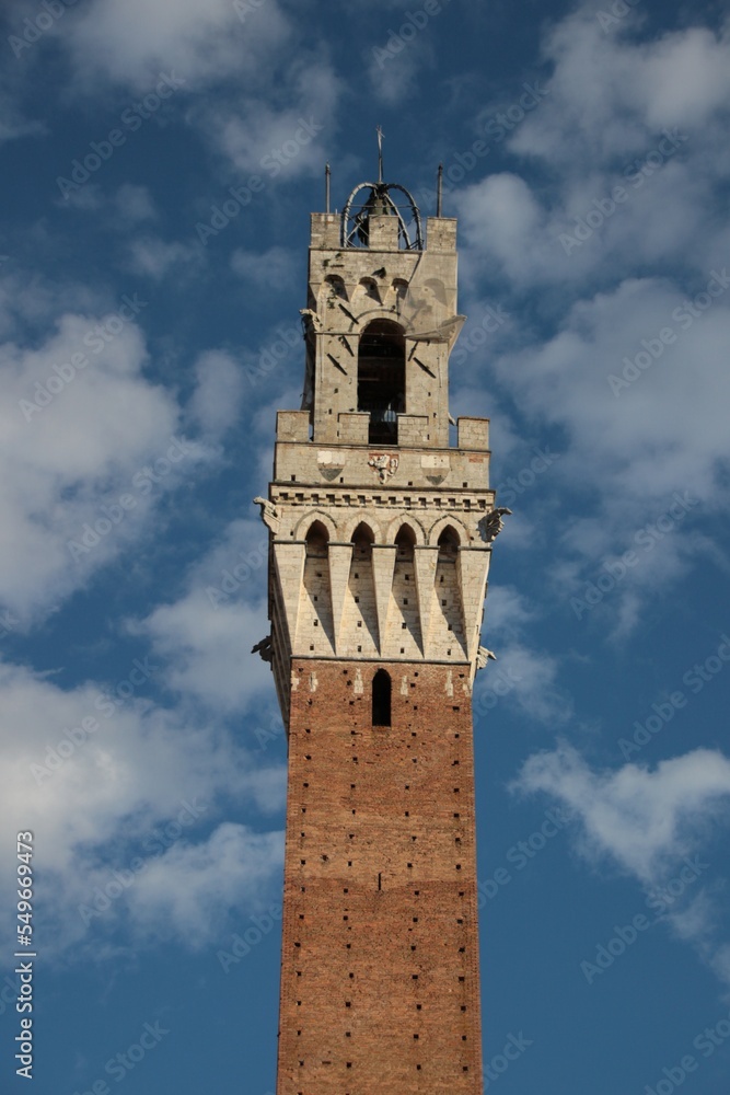 Italy, Tuscany, Siena: View of Mangia Tower in Campo Square.