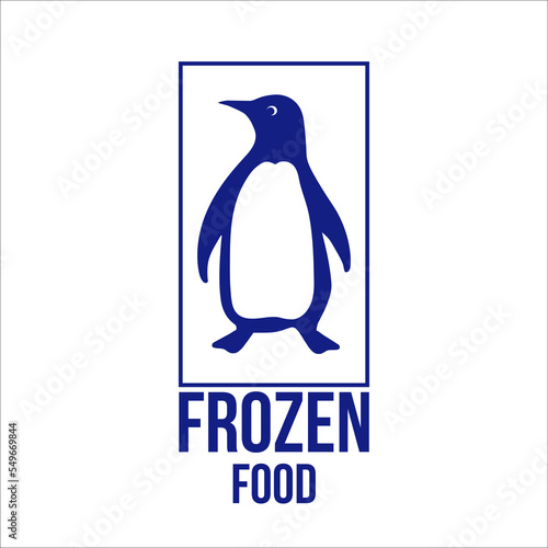 Frozen food. Blue logo with penguin. Food package label, storage instruction vector design photo