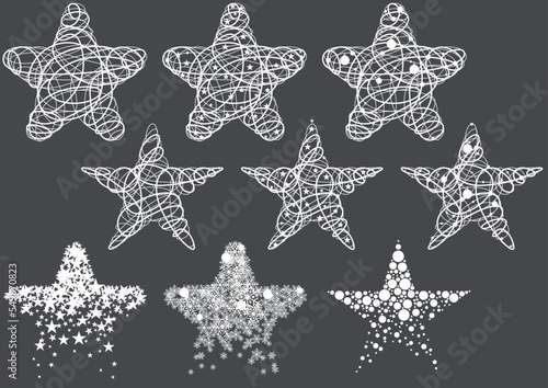 Set of Abstract Christmas Star Drawings - Modern Christmas Design Elements in a Illustrations for Your Project, Vector