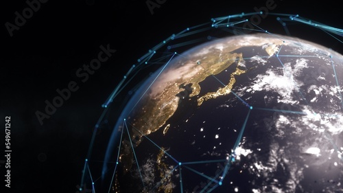 デジタルネットワークの地球の背景素材。システムやテクノロジーや近未来のデザインに
