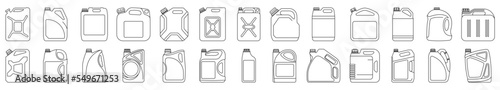 Canister icons set. Fuel tank icon. Black linear canister icon. Vector illustration.