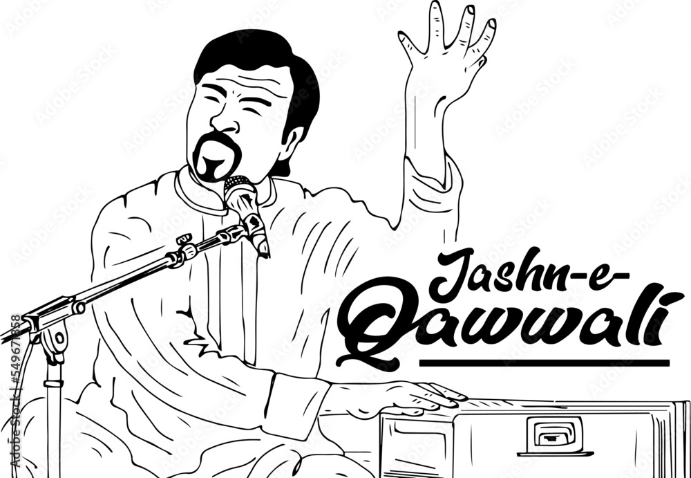 Indian qawwali singer sketch drawing illustration, qawwali singer