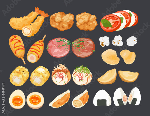 Set of Watercolor Japanese Food Vector Illustration