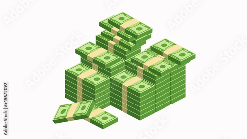 Currency strap of banknotes are stacked in a large pile.