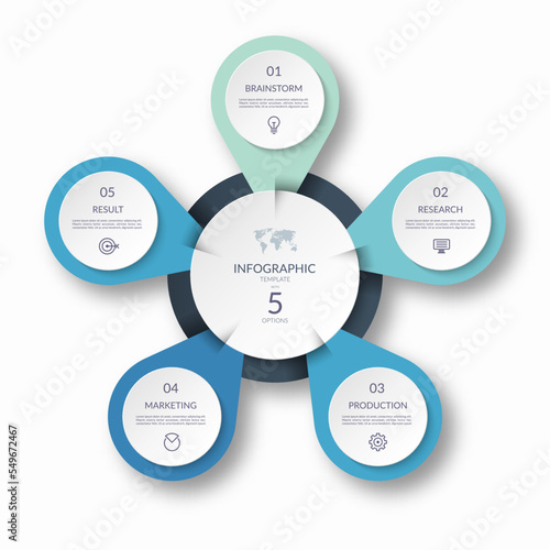 Infographic cycle diagram with 5 steps. Can be used as a chart, graph, workflow layout for web, report, business infographics.