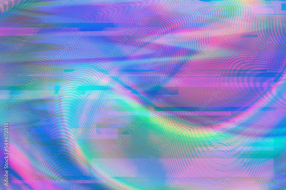 Abstract purple, pink, blue and green pastel holographic background with interlaced digital Distorted Motion glitch effect. Futuristic cyberpunk design. Retro futurism, webpunk, rave 80s 90s aesthetic Abstract purple, pink, blue and green pastel holographic background with interlaced digital Distorted Motion glitch effect. Futuristic cyberpunk design. Retro futurism, webpunk, rave 80s 90s aesthetic