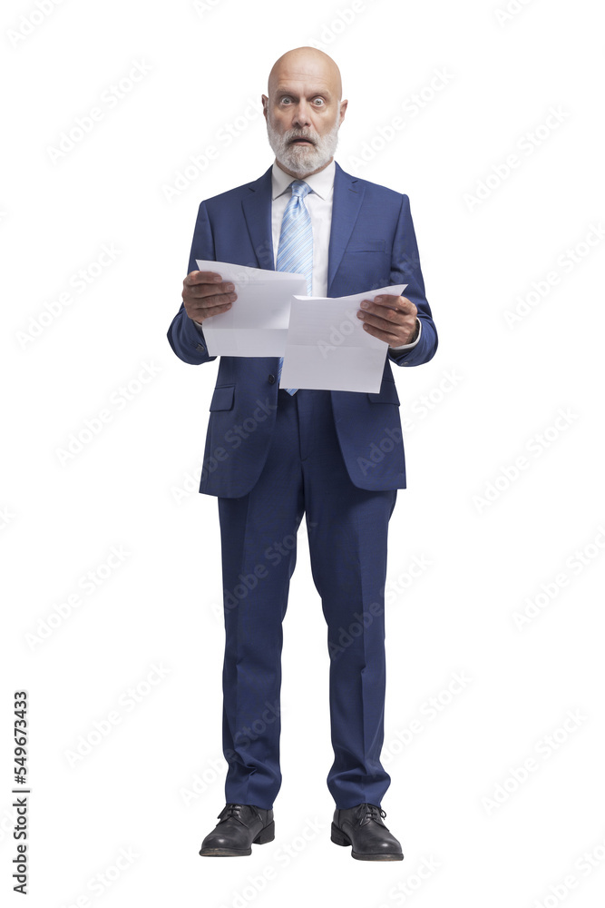 PNG file no background Shocked man holding expensive utility bills and invoices PNG file no background Shocked man holding expensive utility bills and invoices