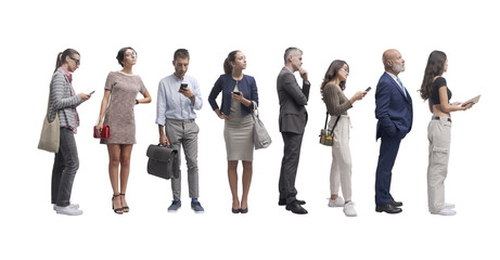 PNG file no background Diverse people waiting patiently in line