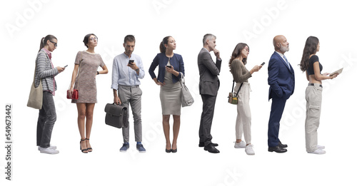 PNG file no background Diverse people waiting patiently in line photo