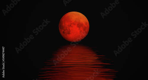 Obraz na płótnie Full moon rising over empty ocean at dark night Elements of this image furnishe