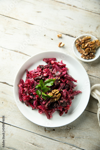 Healthy beetroot salad with walnut