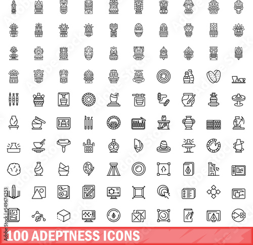 100 adeptness icons set. Outline illustration of 100 adeptness icons vector set isolated on white background © ylivdesign
