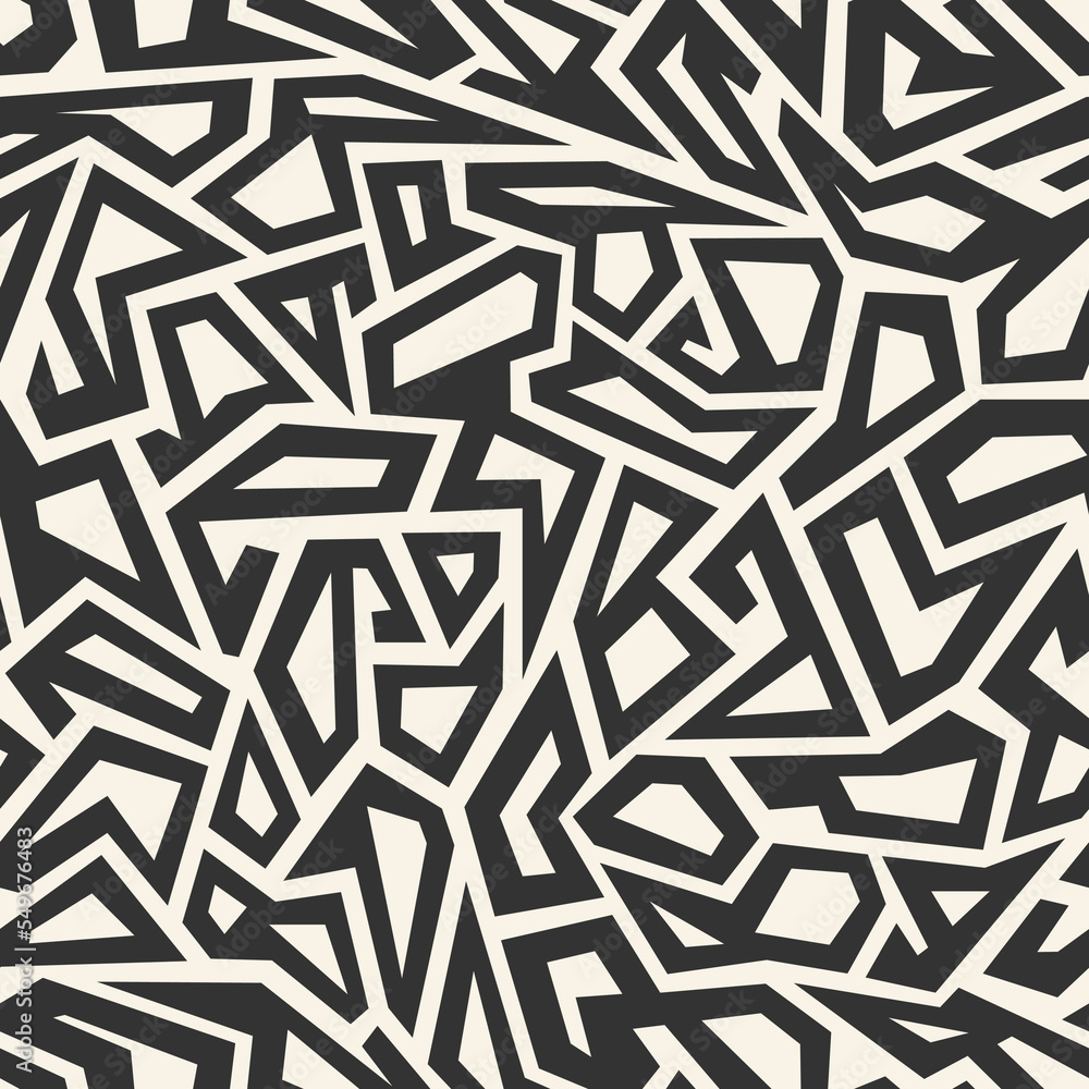Seamless pattern with tribal grunge graffiti camouflage texture. Abstract modern endless ornament for fabric and fashion print. Vector background.