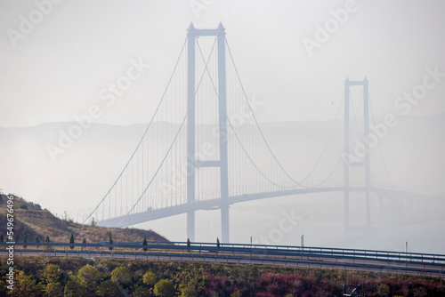 Osmangazi Bridge in foggy weather.Turkey.