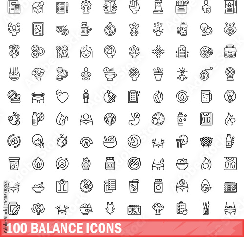 100 balance icons set. Outline illustration of 100 balance icons vector set isolated on white background