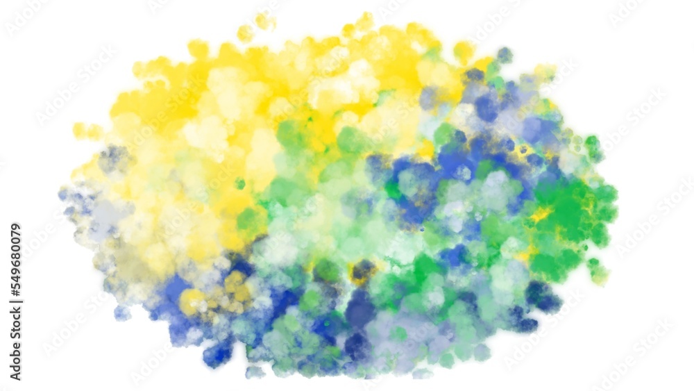 Fluffy yellow green blue watercolor Brazil backgrounds and textures with colorful abstract art creations. Smoke or cloud texture.